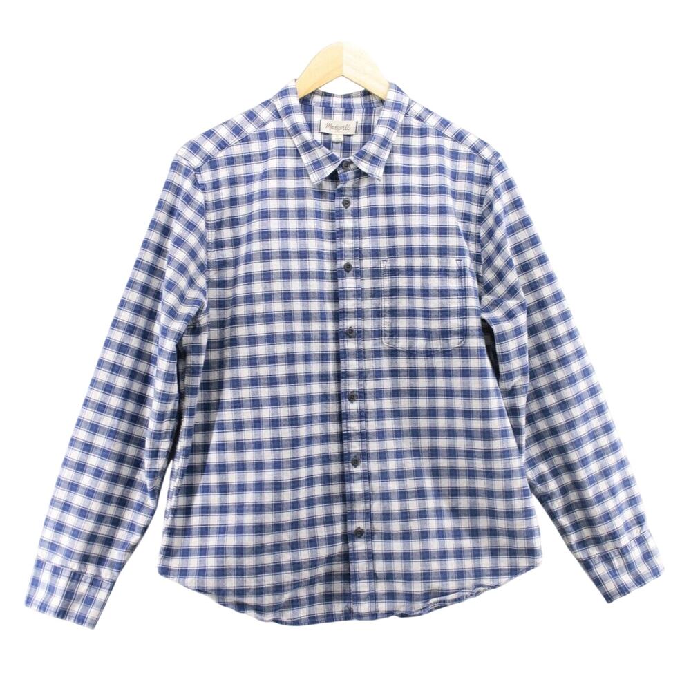 Madewell Indigo Check Sz L Long Sleeve Button Up Cotton Preppy Shirt